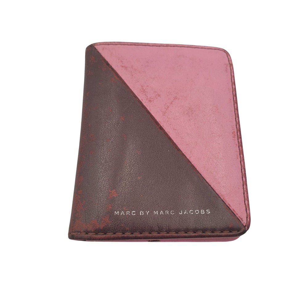 Marc by Marc Jacobs Leather ID Card Case Bifold Wallet Pink Burgundy Colorblock